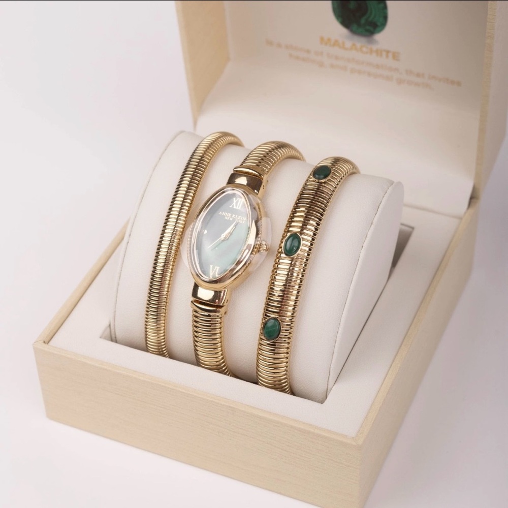 Anne Klein Green Malachite Watch & Bracelet Set NWT